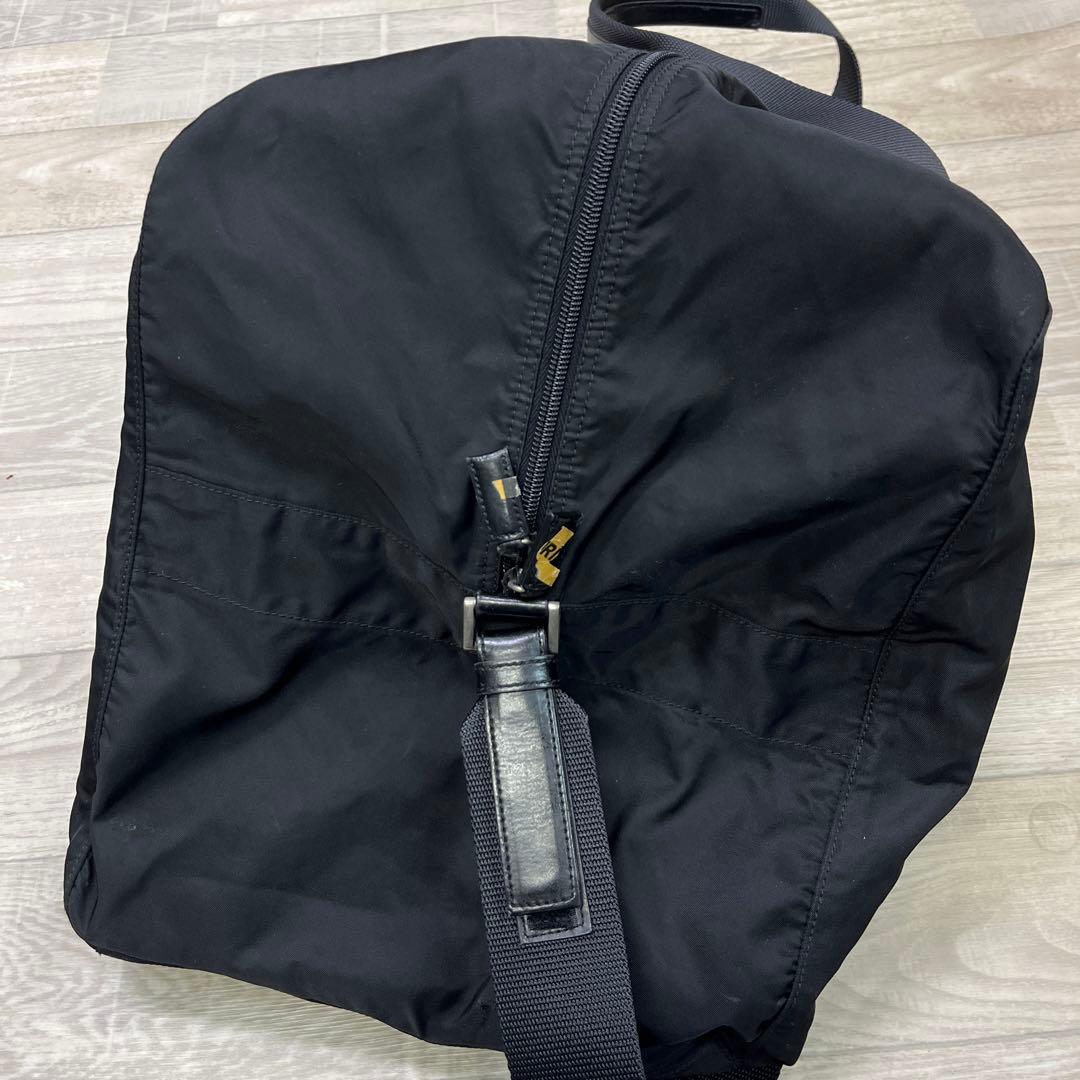 中古品　PRADA ロゴプレート ボストン ショルダー ナイロン バック 黒