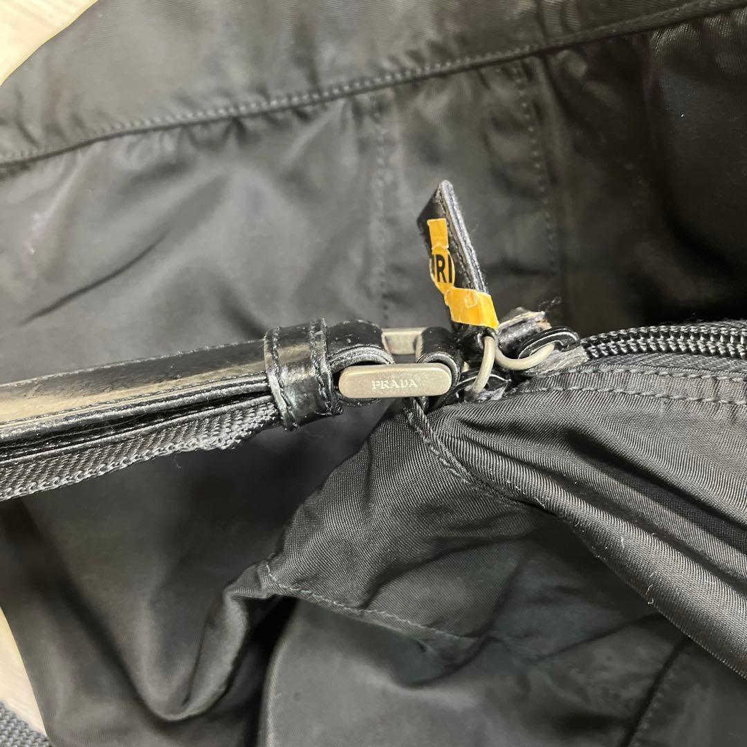 中古品　PRADA ロゴプレート ボストン ショルダー ナイロン バック 黒