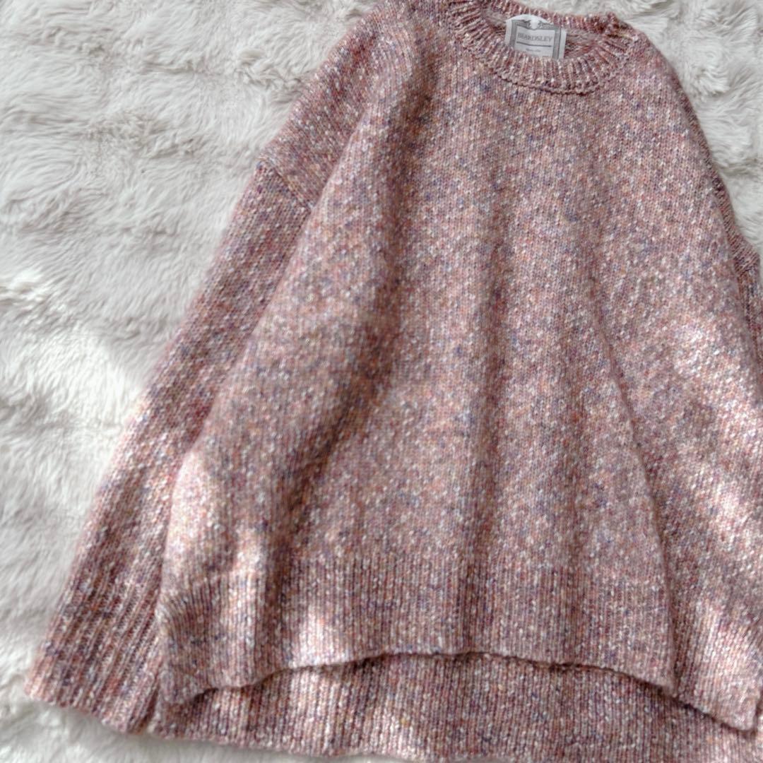 ビアズリー★ミックスニット　ウール　クルーネック　長袖　ピンク　MIX