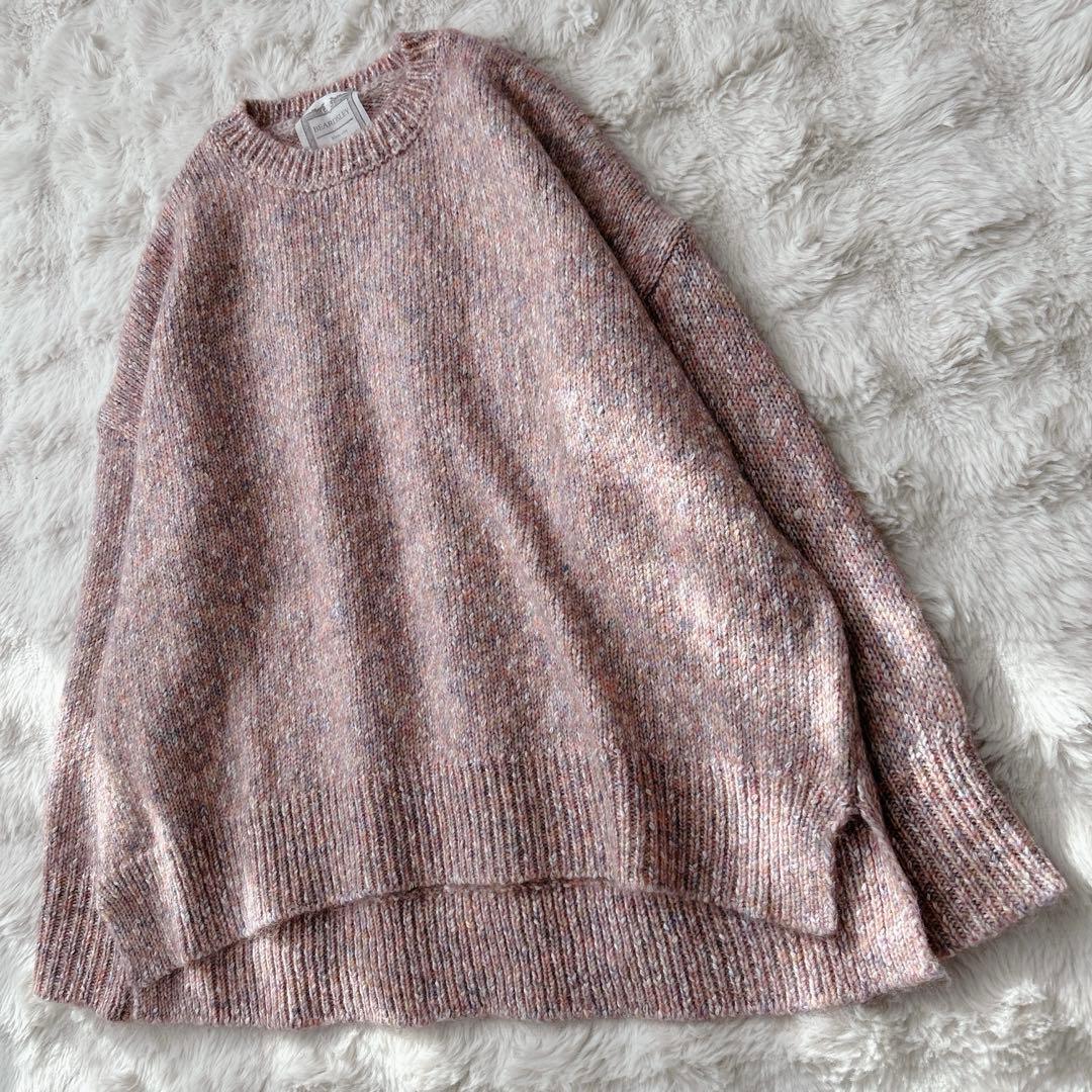 ビアズリー★ミックスニット　ウール　クルーネック　長袖　ピンク　MIX