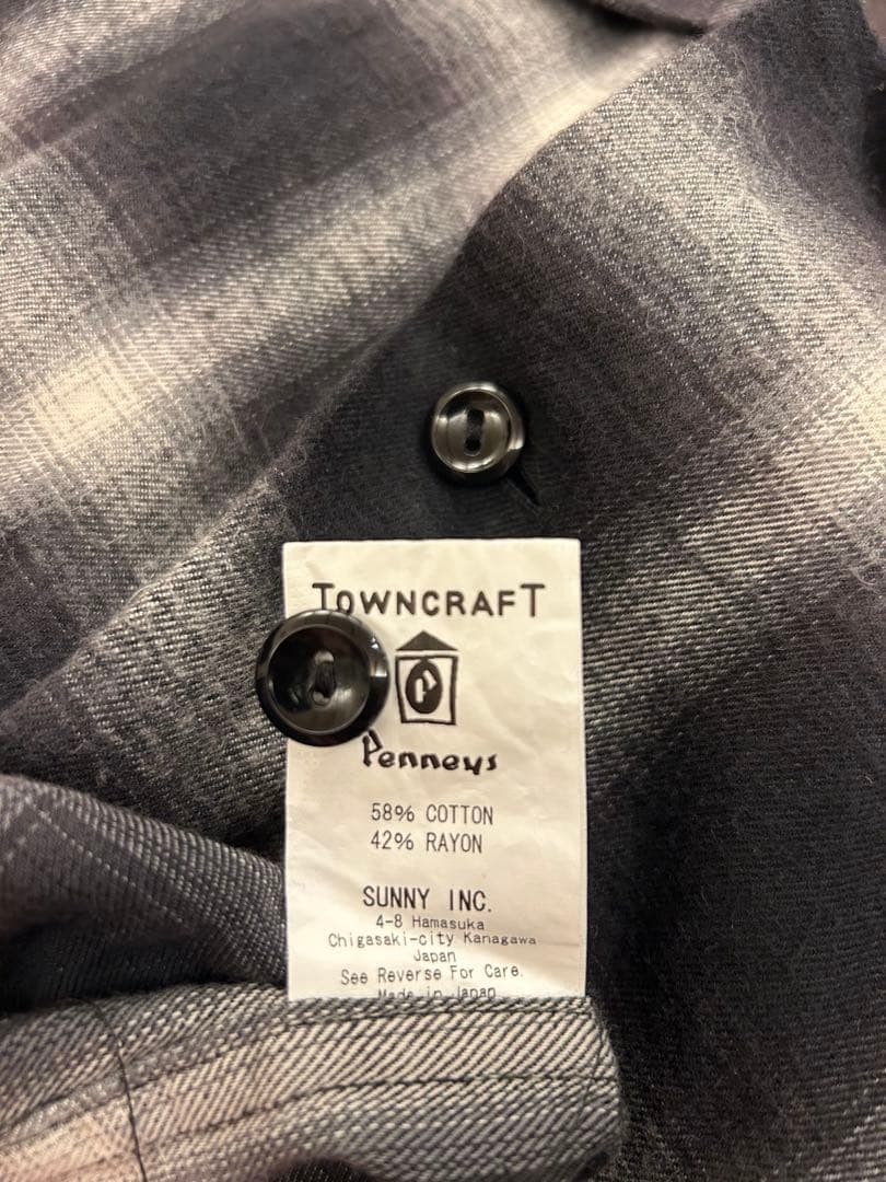 TOWNCRAFT 黒×白 オンブレシャツ コットン　レーヨン　サイズL