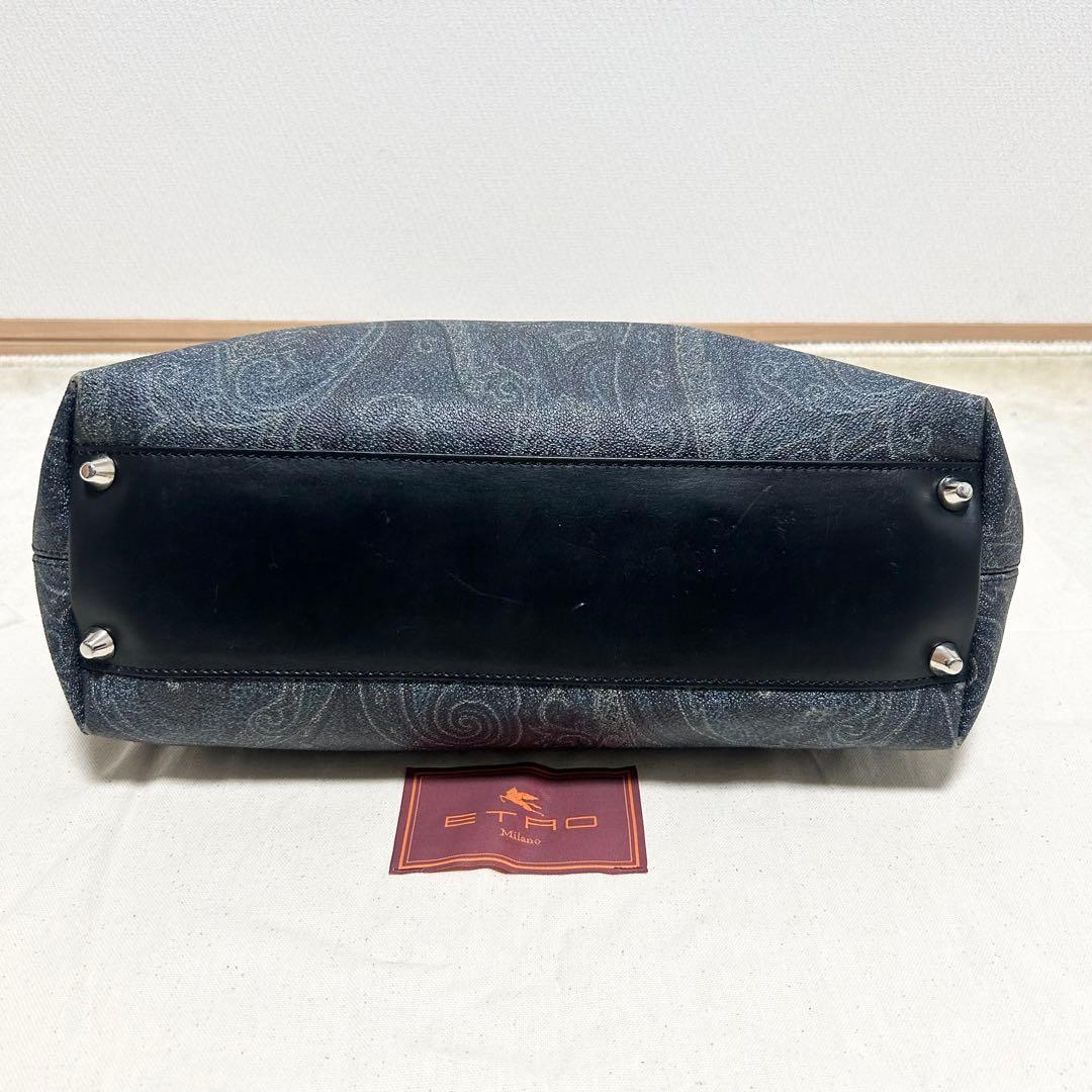 希少　エトロ　ETRO トートバッグ　ペイズリー柄　黒　PVCレザー　A4収納