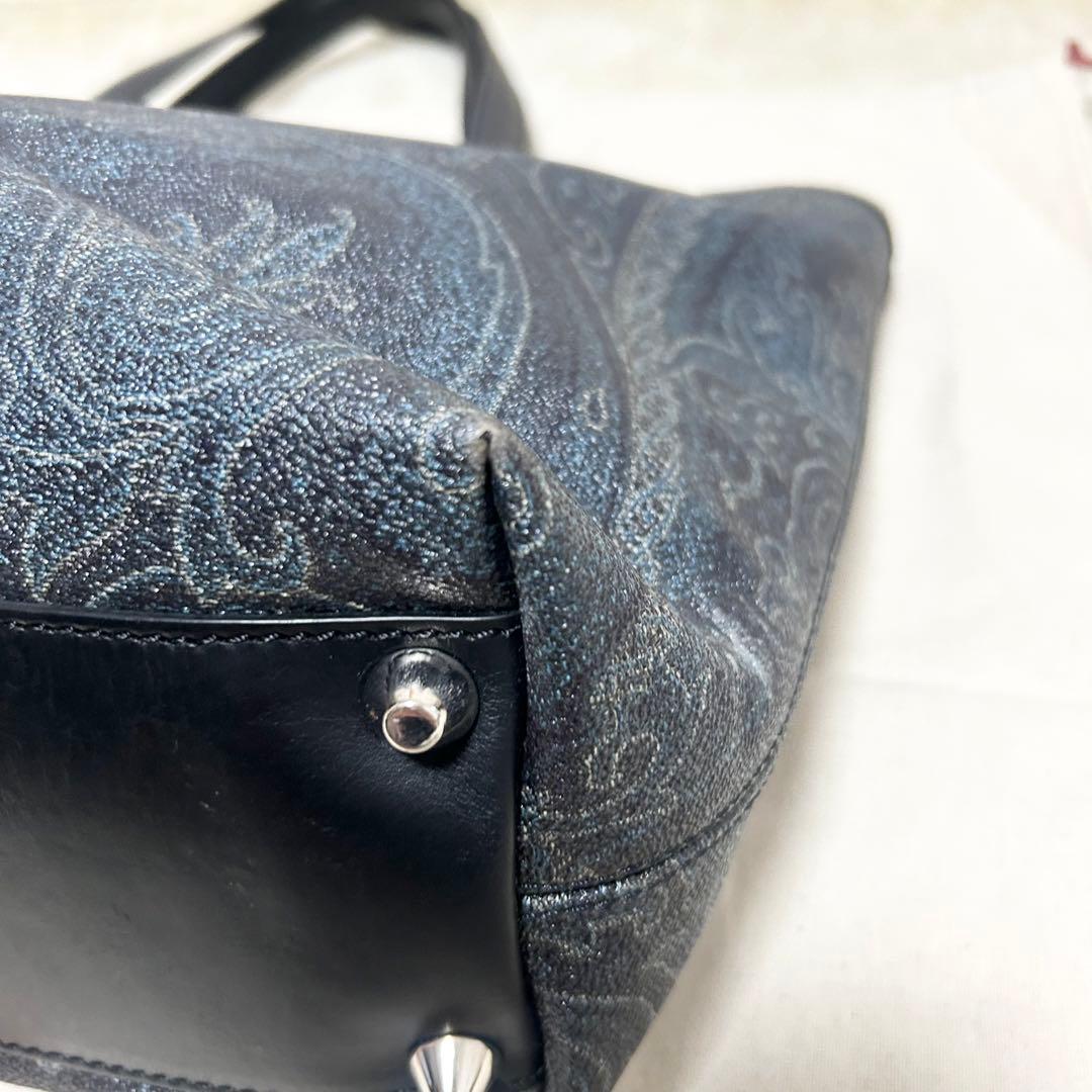 希少　エトロ　ETRO トートバッグ　ペイズリー柄　黒　PVCレザー　A4収納