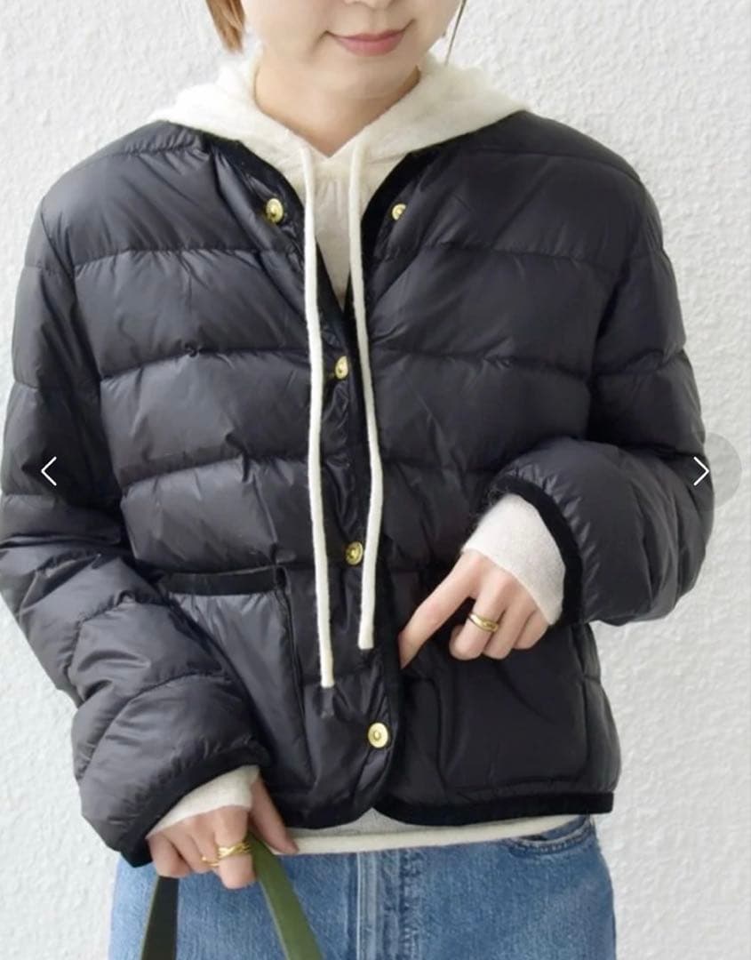 SHIPS別注TAION パイピング ノーカラー ダウン ジャケット タイオン