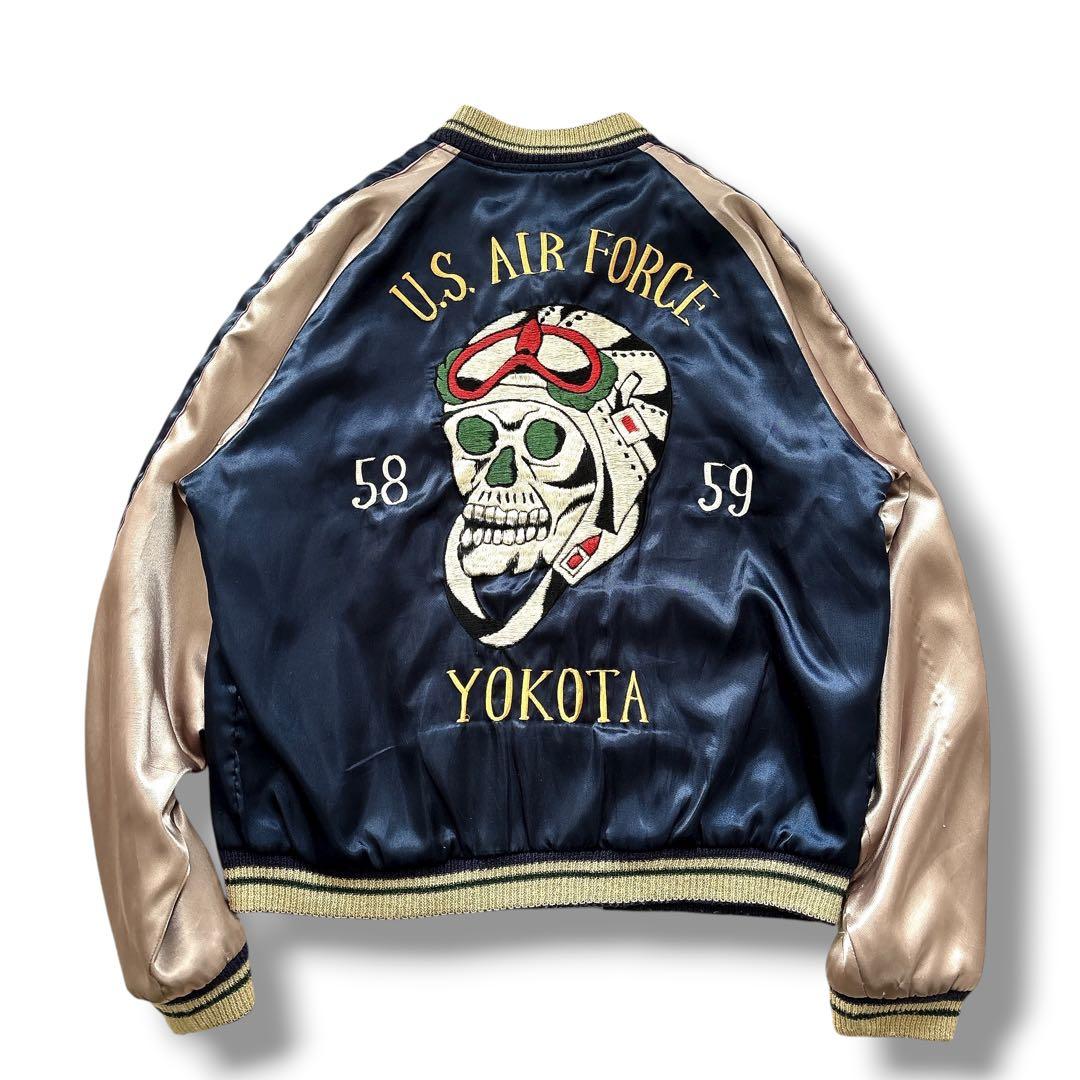 テーラー東洋 スカジャン ヨコタ 刺繍 リバーシブル L ネイビー×シルバー