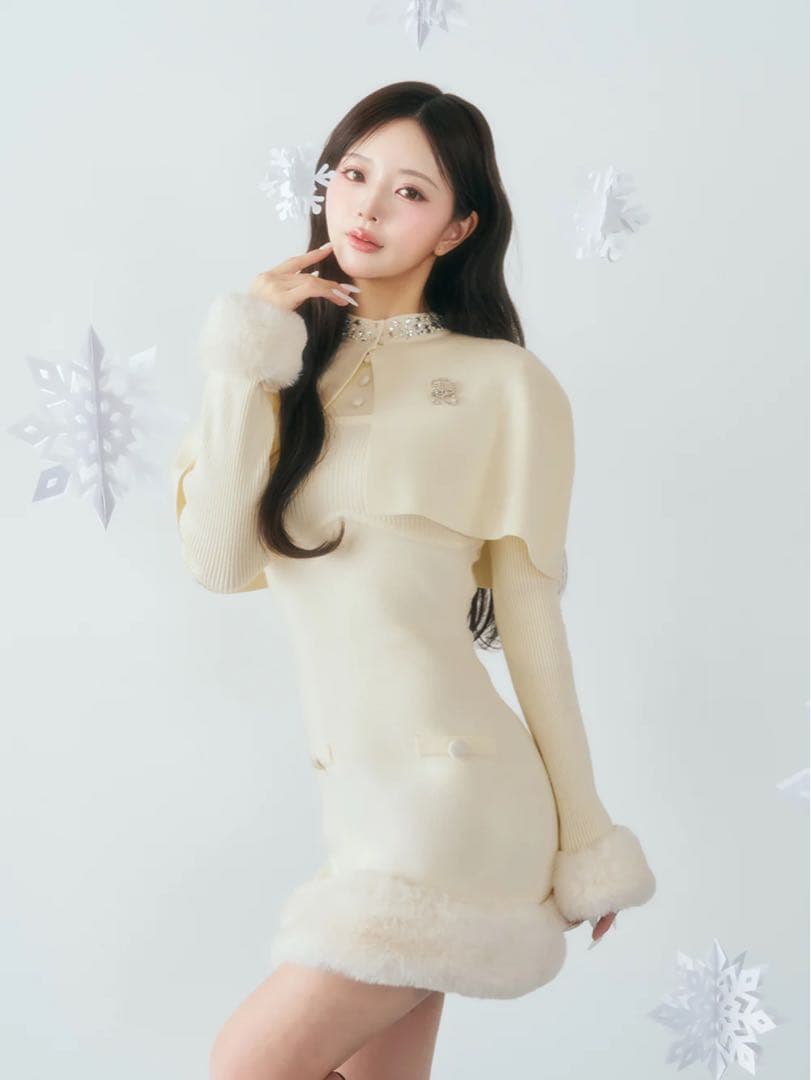 Darich ビジューケープニットミニワンピース