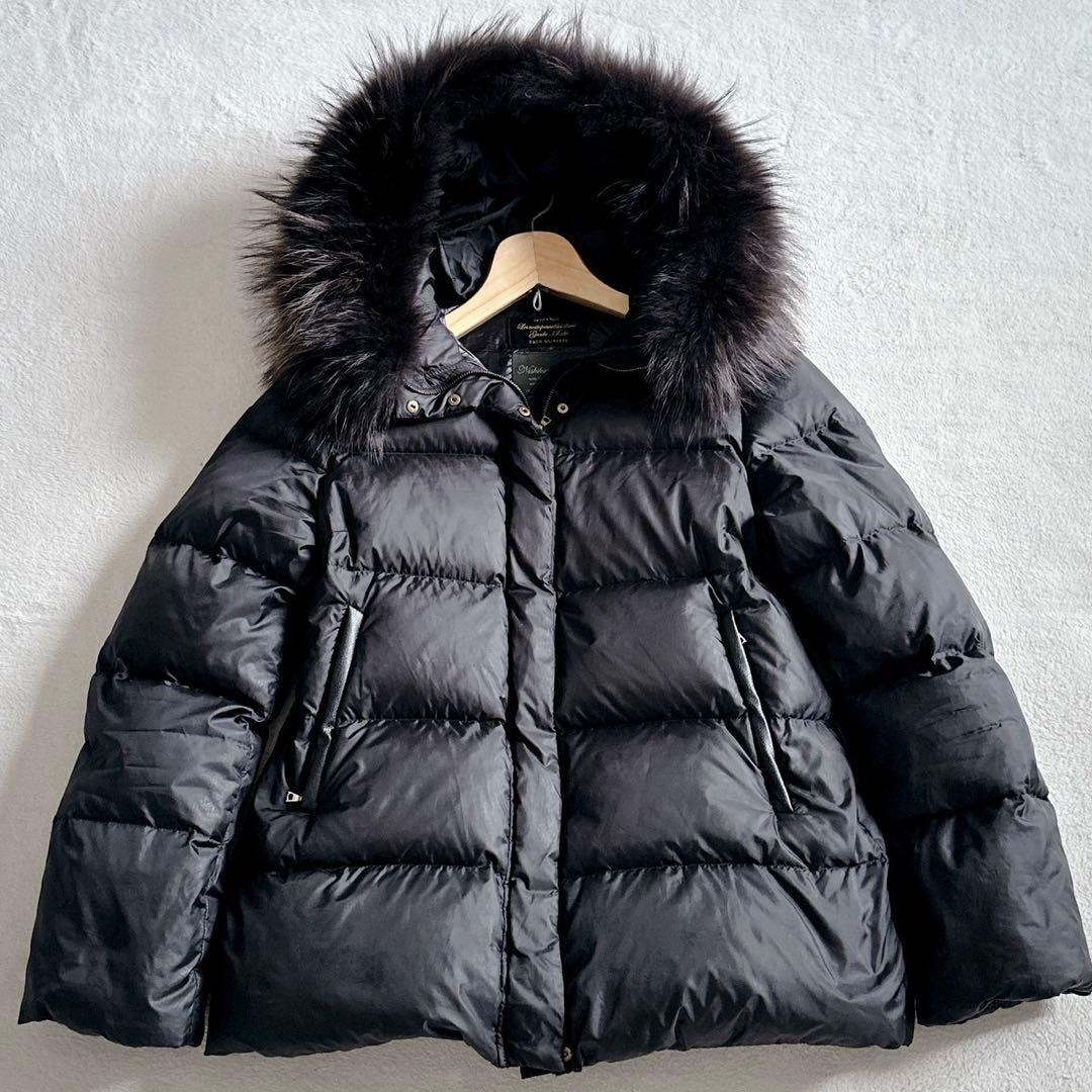 西川ダウン【美品‼︎】ナノユニバース ラクーンファー　ブラック サイズ38(M)