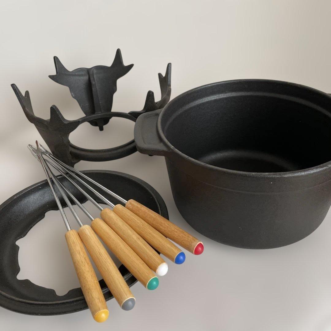 ヴィンテージ　ストウブ(Staub) フォンデュセット 黒 16cm 鋳鉄