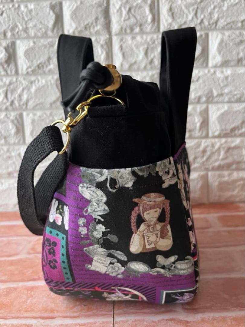 帆布の巾着トートバッグ　ジョリーフルール　コラコラver