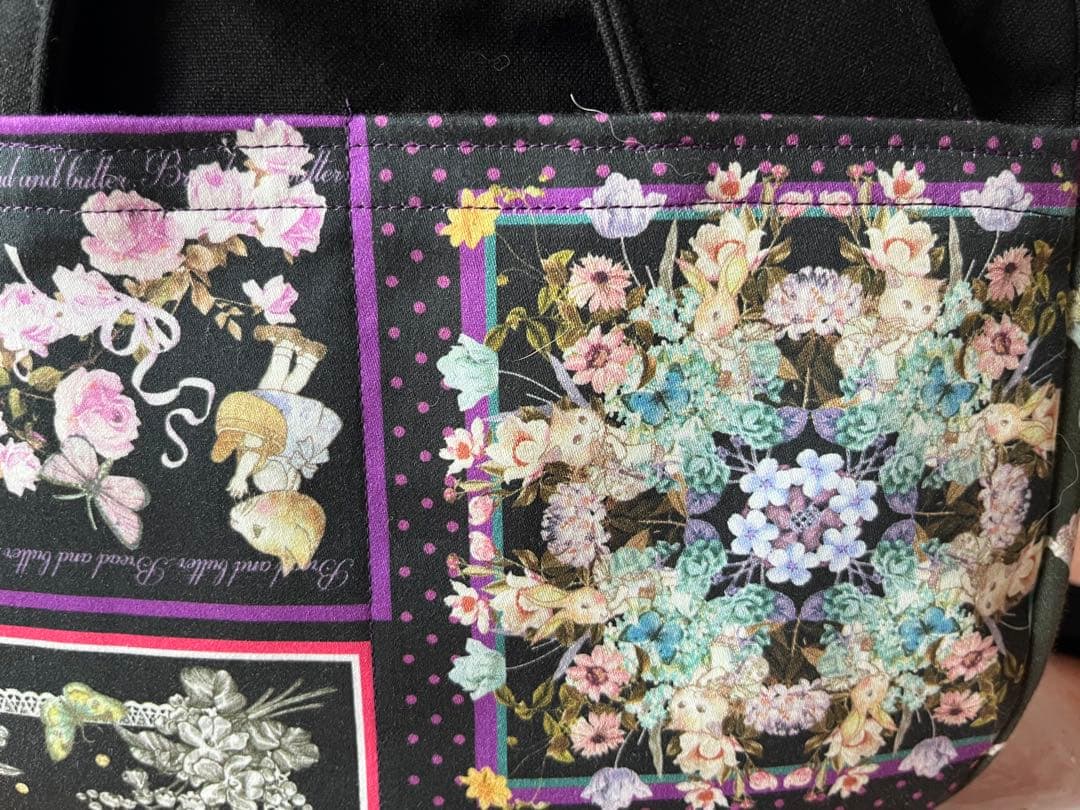 帆布の巾着トートバッグ　ジョリーフルール　コラコラver