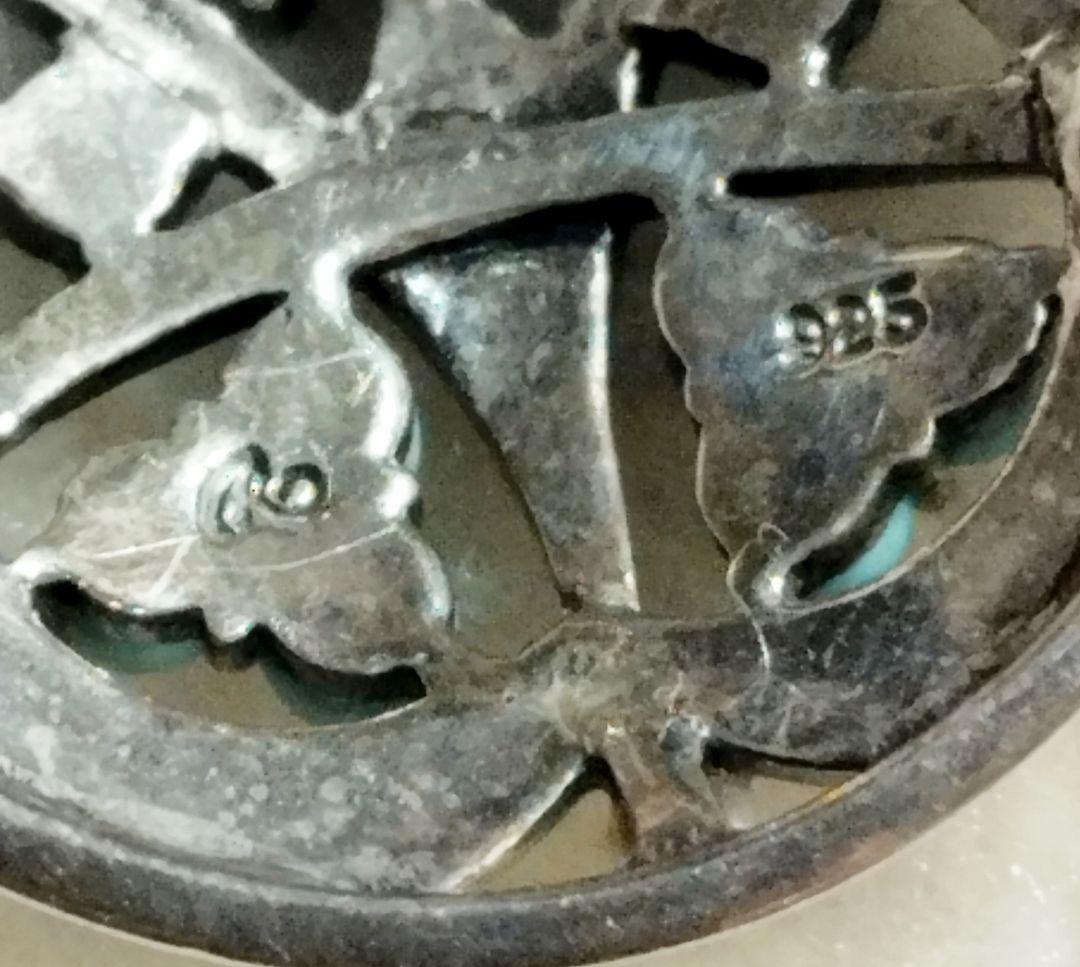 碌山 925 トルコ石 シードパール マーカサイト ブローチ ペンダントトップ