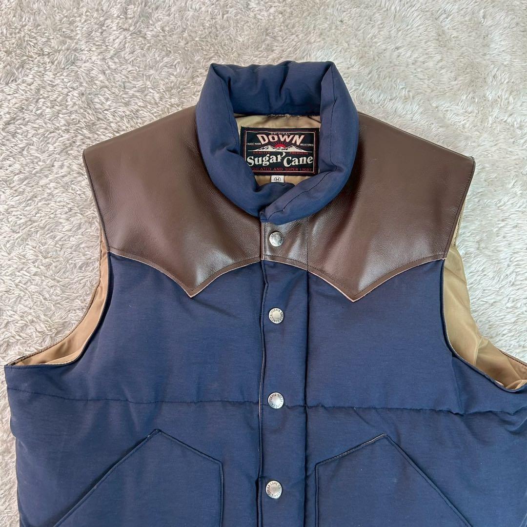 SUGAR CANE シュガーケーン ダウンベストネイビー ブラウン レザー M