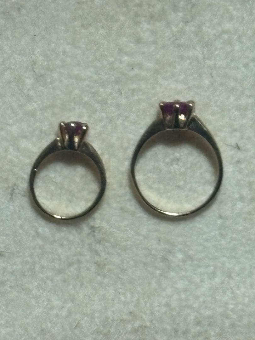 18K金 赤い石 リングセット