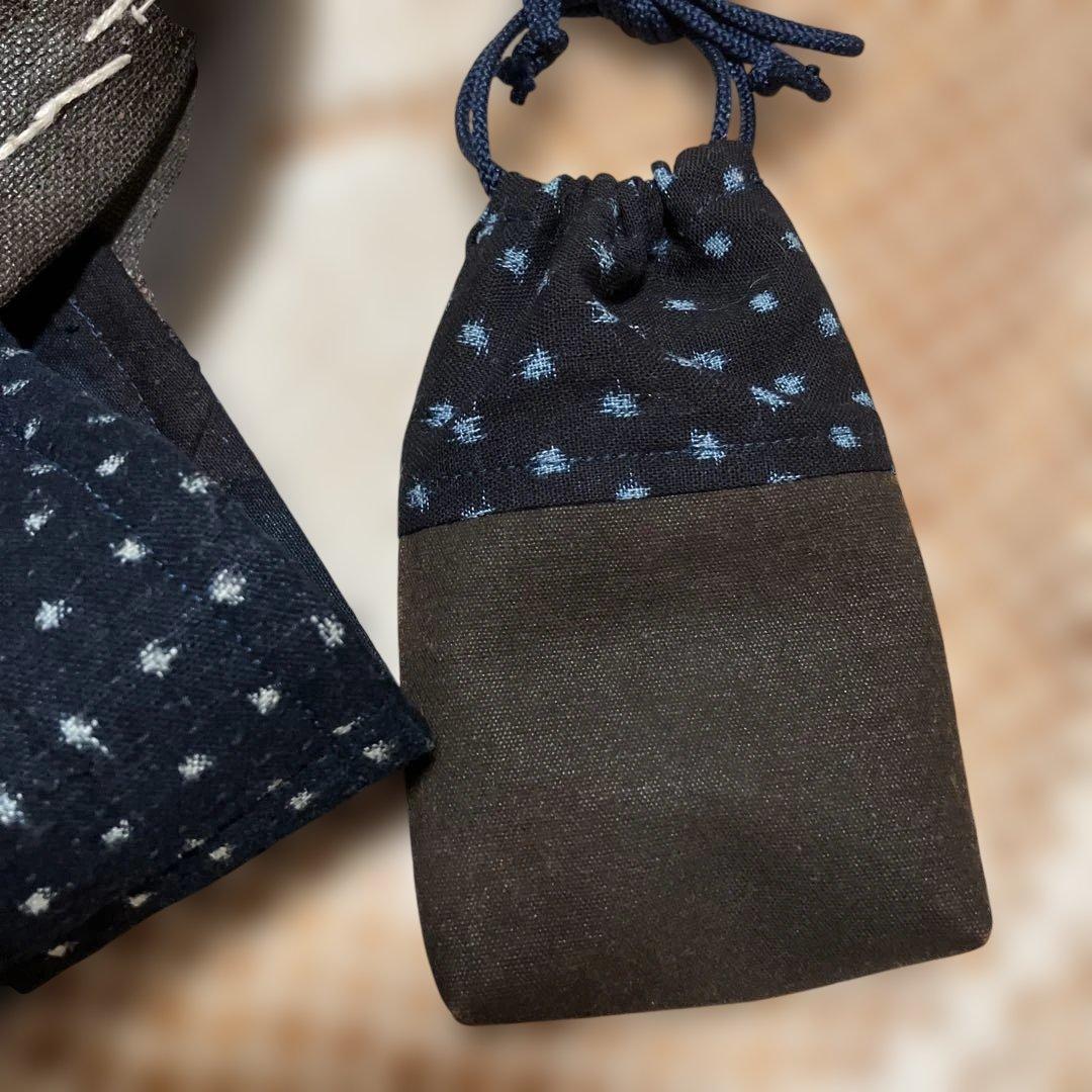 柿渋染め古布酒袋藍染め雪ん子刺し子キーケースチャーム付リメイク手作りバック