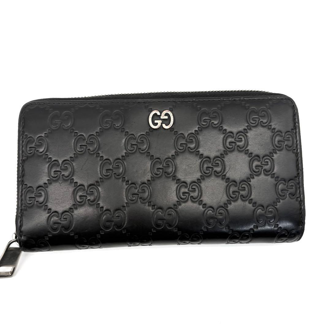 【美品】GUCCI　長財布　ラウンドファスナー　シマレザー　インターロッキング