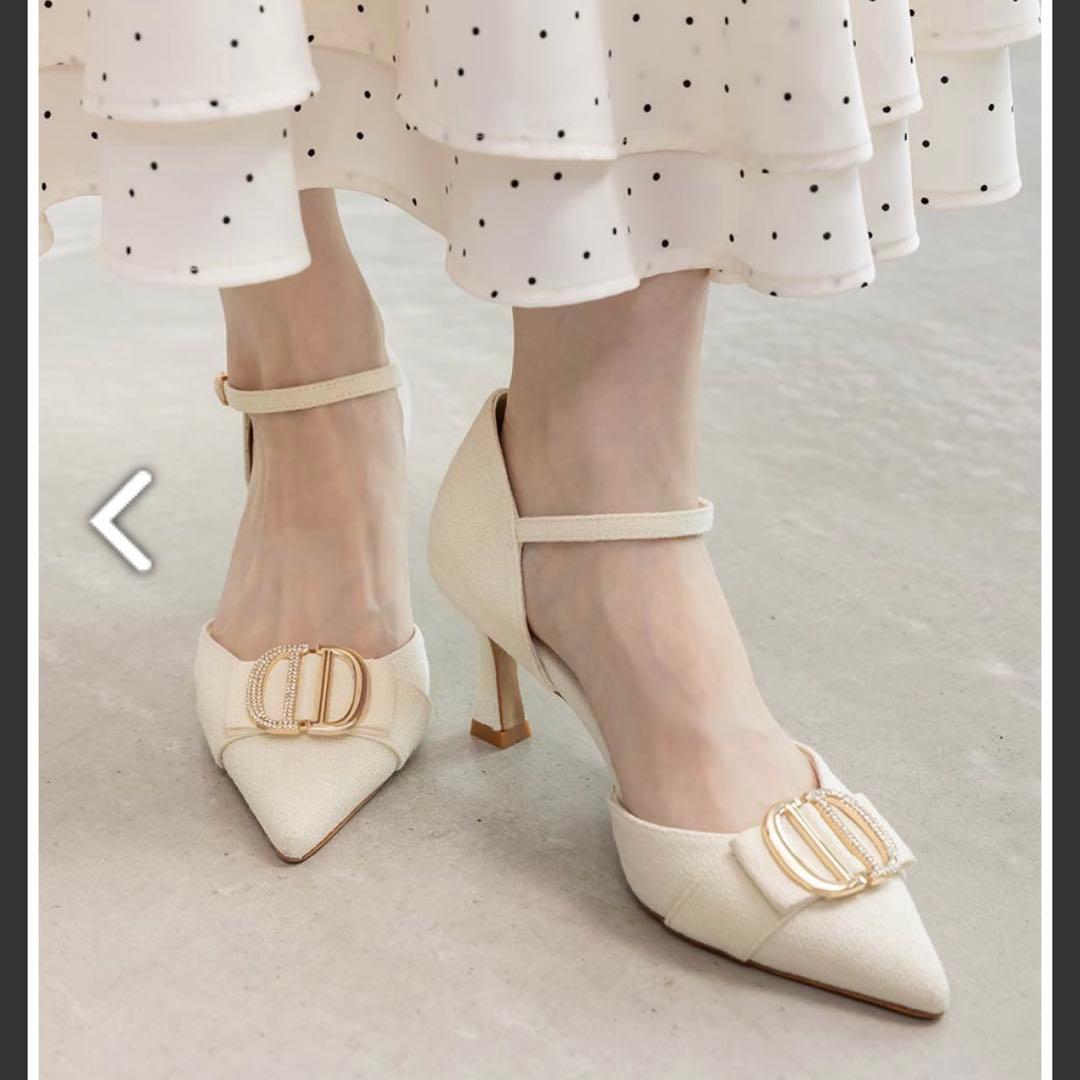 ビジューパーツストラップパンプス アイボリー M