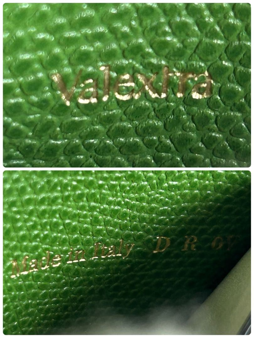 美品✨ヴァレクストラ ミニウォレット ラウンドファスナー カーフスキン グリーン