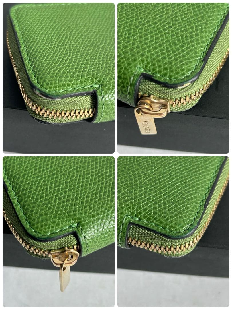 美品✨ヴァレクストラ ミニウォレット ラウンドファスナー カーフスキン グリーン