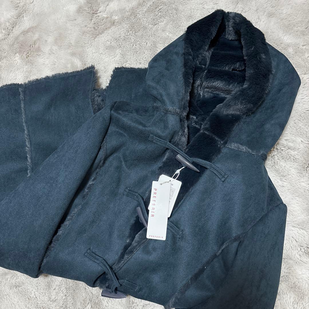 新品　　ネイビー フェイクムートン　ダッフルコート 40(L)