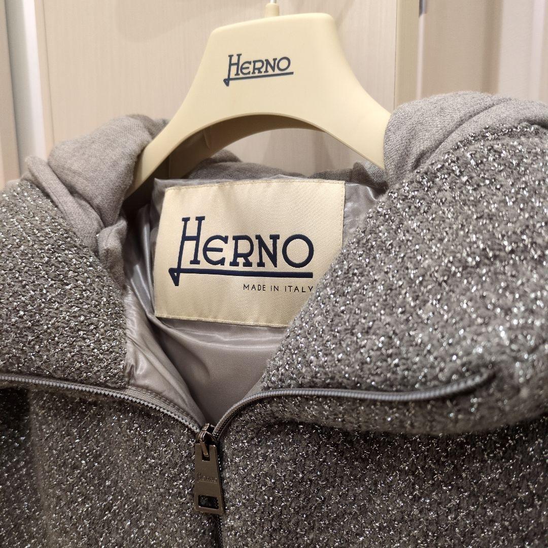 週末SALE☆ ヘルノ 異素材ミックス ダウンジャケット グレー ラメ 40