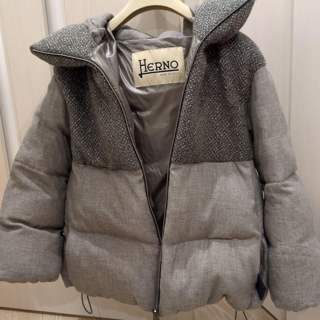 週末SALE☆ ヘルノ 異素材ミックス ダウンジャケット グレー ラメ 40