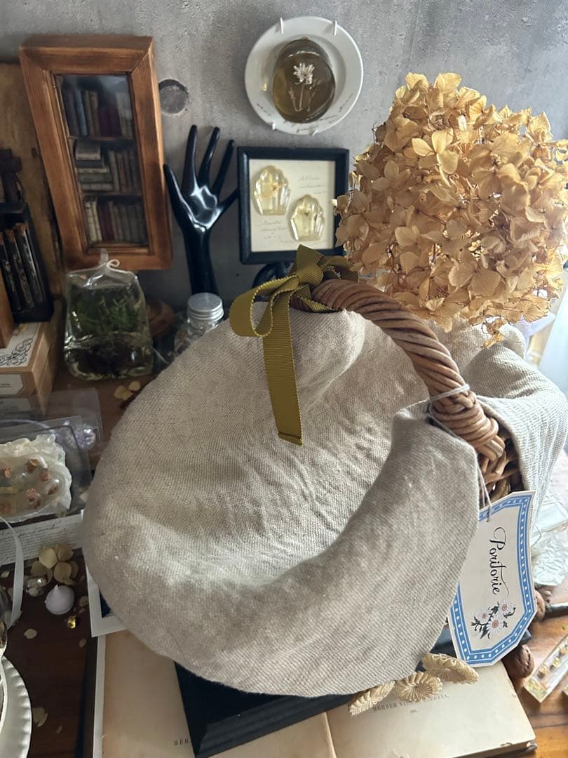 poritorie マーガレット刺繍 リネンカバー かご バスケット