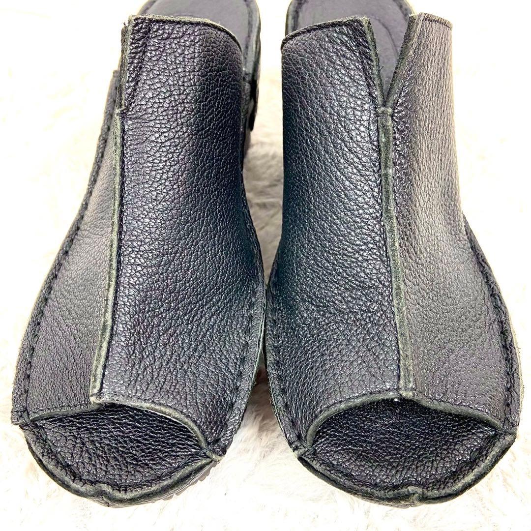 未使用級 ヒナデイグリーン レザー ミュール サンダル ウェッジソール L