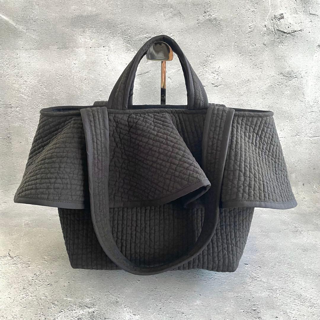 フレアフリル付きトートバッグ（L）　2way 　BK　ヌビバッグ　ハンドメイド