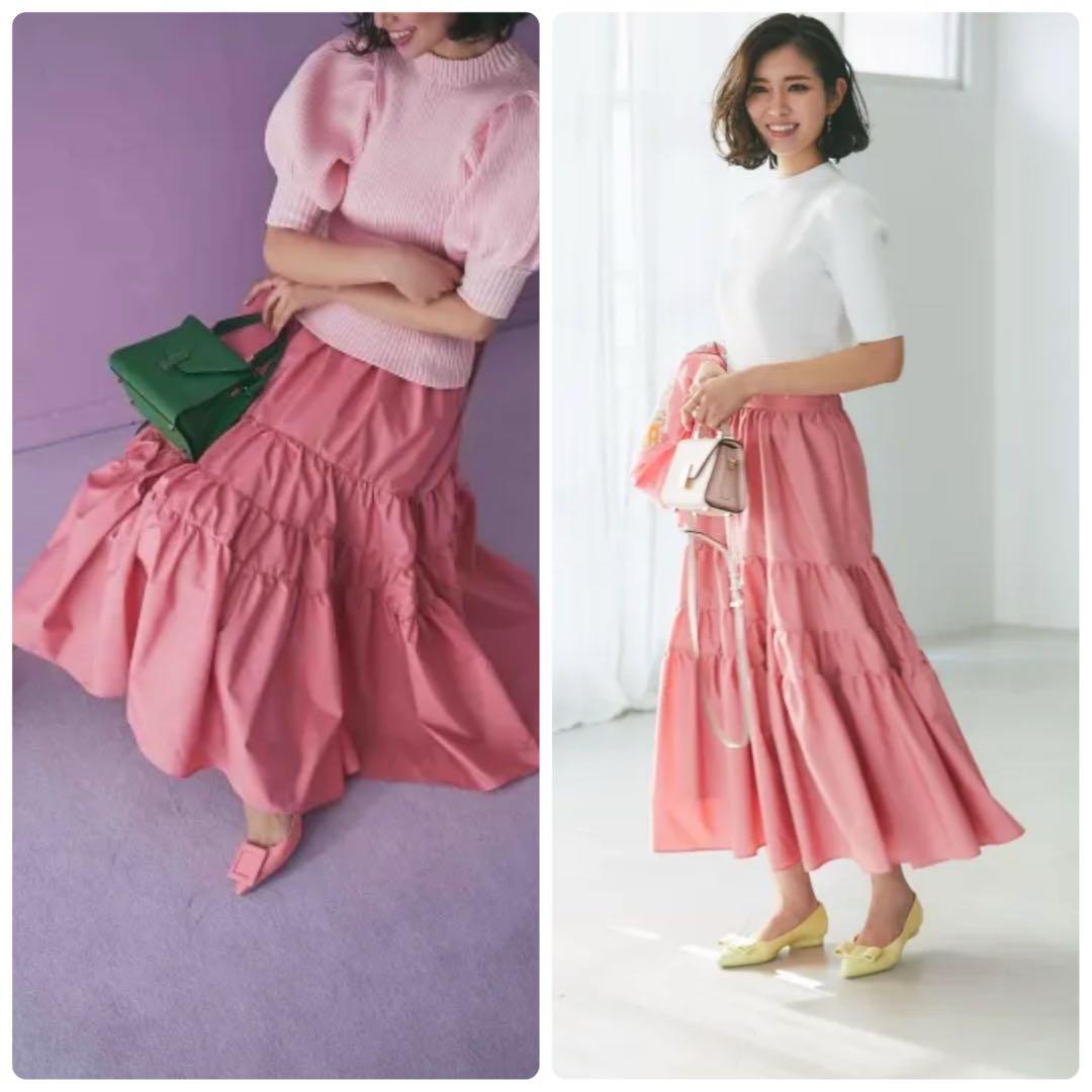 2022SS セブンテンバイミホカワヒト カラーティアードスカート ピンク M