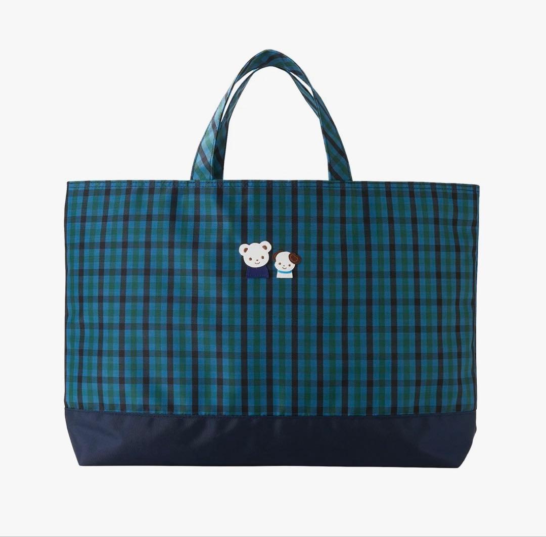 【最終値下げ】ファミリア　未使用　レッスンバッグ　青系チェック　familiar