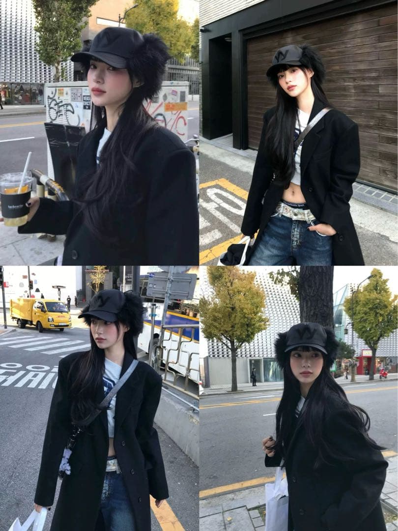 即日発送★新品タグ付き　OPEN YY ファー付きキャップ 黒　/c1