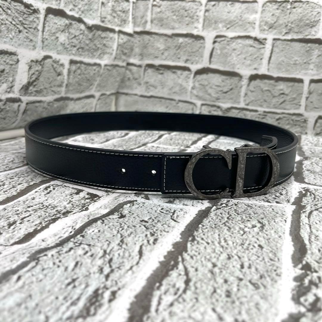 美品✨ディオール ベルト CDロゴ オブリーク レザー 本革 ブラック メンズ