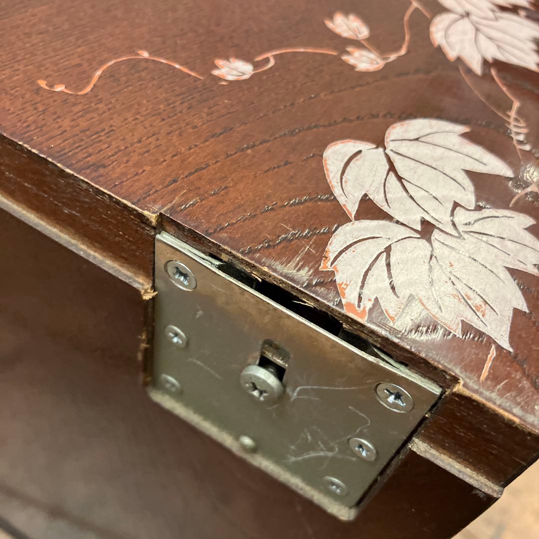 昭和レトロ 木製 葡萄柄 折りたたみ文机 テーブル 箪笥 小箪笥 3段 小物入れ