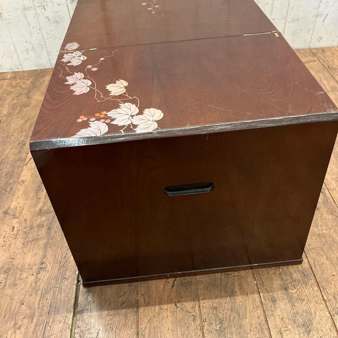 昭和レトロ 木製 葡萄柄 折りたたみ文机 テーブル 箪笥 小箪笥 3段 小物入れ