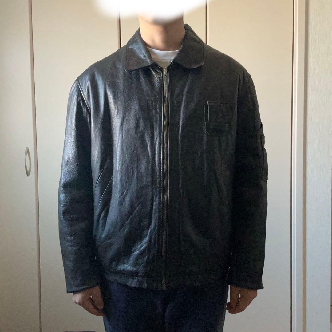 フランス軍 民間 パイロットジャケット レザー 黒 美品