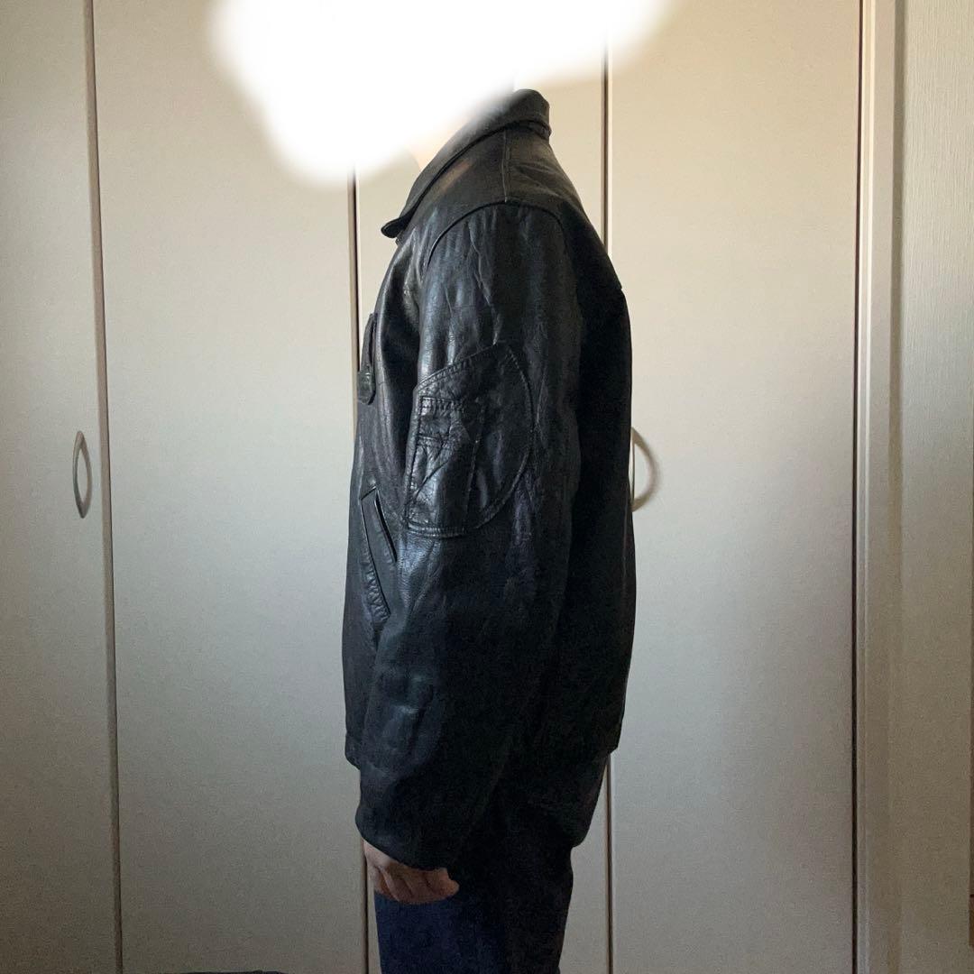 フランス軍 民間 パイロットジャケット レザー 黒 美品