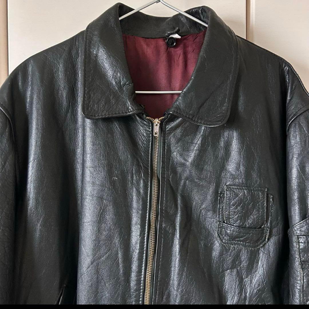 フランス軍 民間 パイロットジャケット レザー 黒 美品