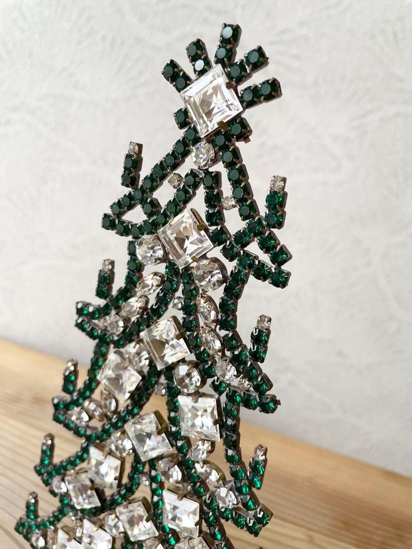 ビンテージ/チェコガラス/クリスマスツリー/Husar.D刻印付/グリーン/卓上