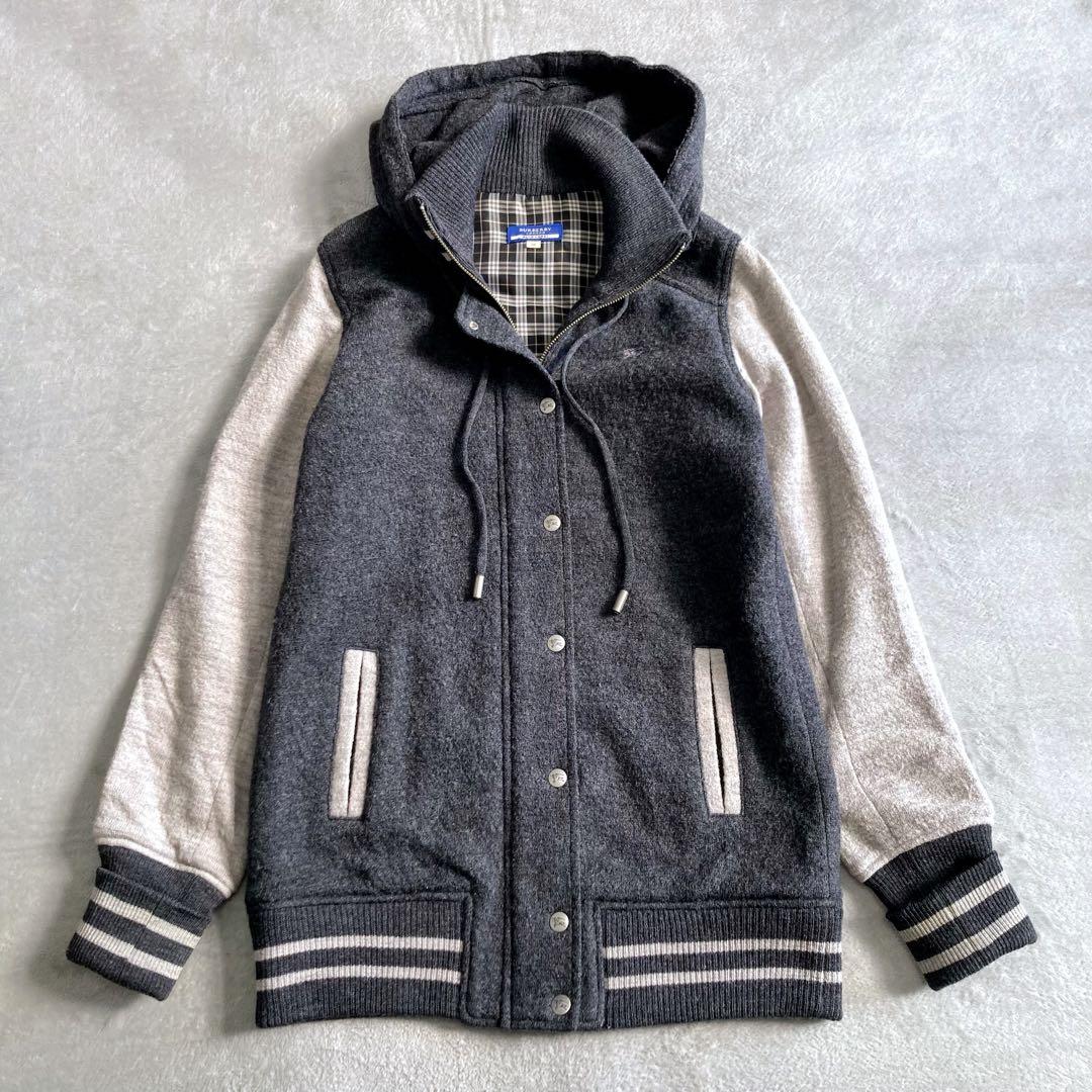 美品✨バーバリーブルーレーベル スタジャン ニット フード付 ノバチェック 38
