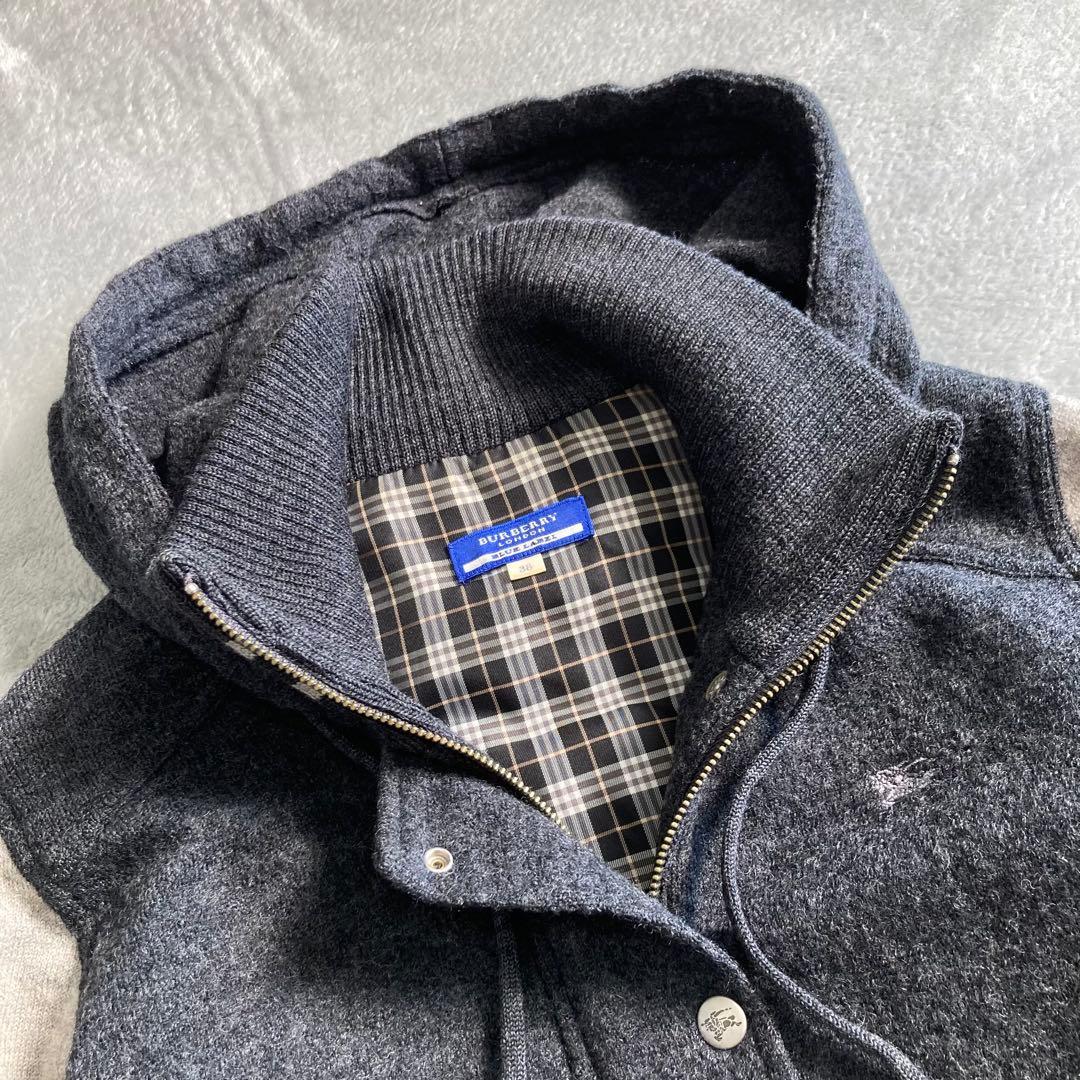 美品✨バーバリーブルーレーベル スタジャン ニット フード付 ノバチェック 38