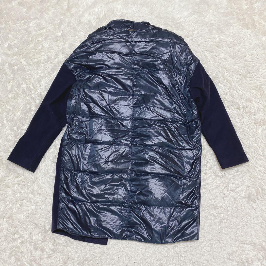 a2077【ヘルノ】異素材ドッキング 切り替え ダウンジャケット ネイビー 42