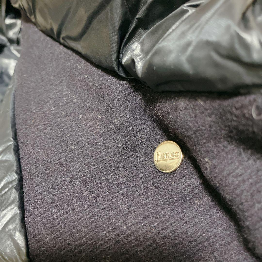 a2077【ヘルノ】異素材ドッキング 切り替え ダウンジャケット ネイビー 42