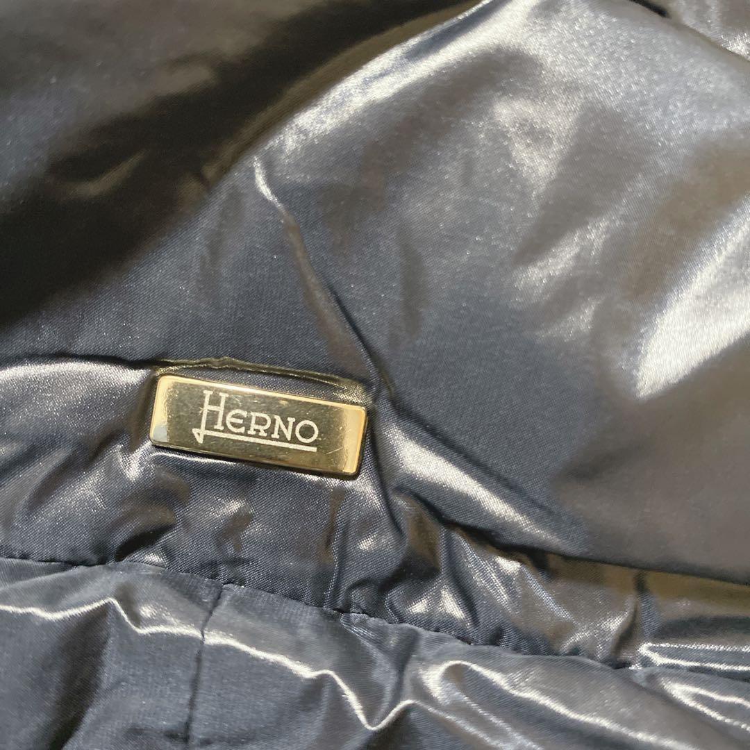 a2077【ヘルノ】異素材ドッキング 切り替え ダウンジャケット ネイビー 42