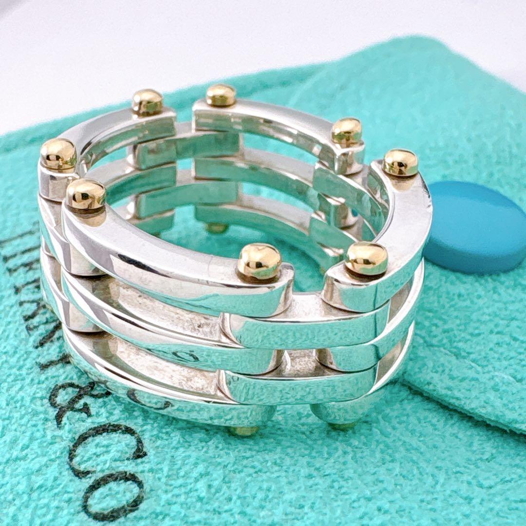 極美品 ティファニー ゲート コンビ 18.5号 リング シルバー k18