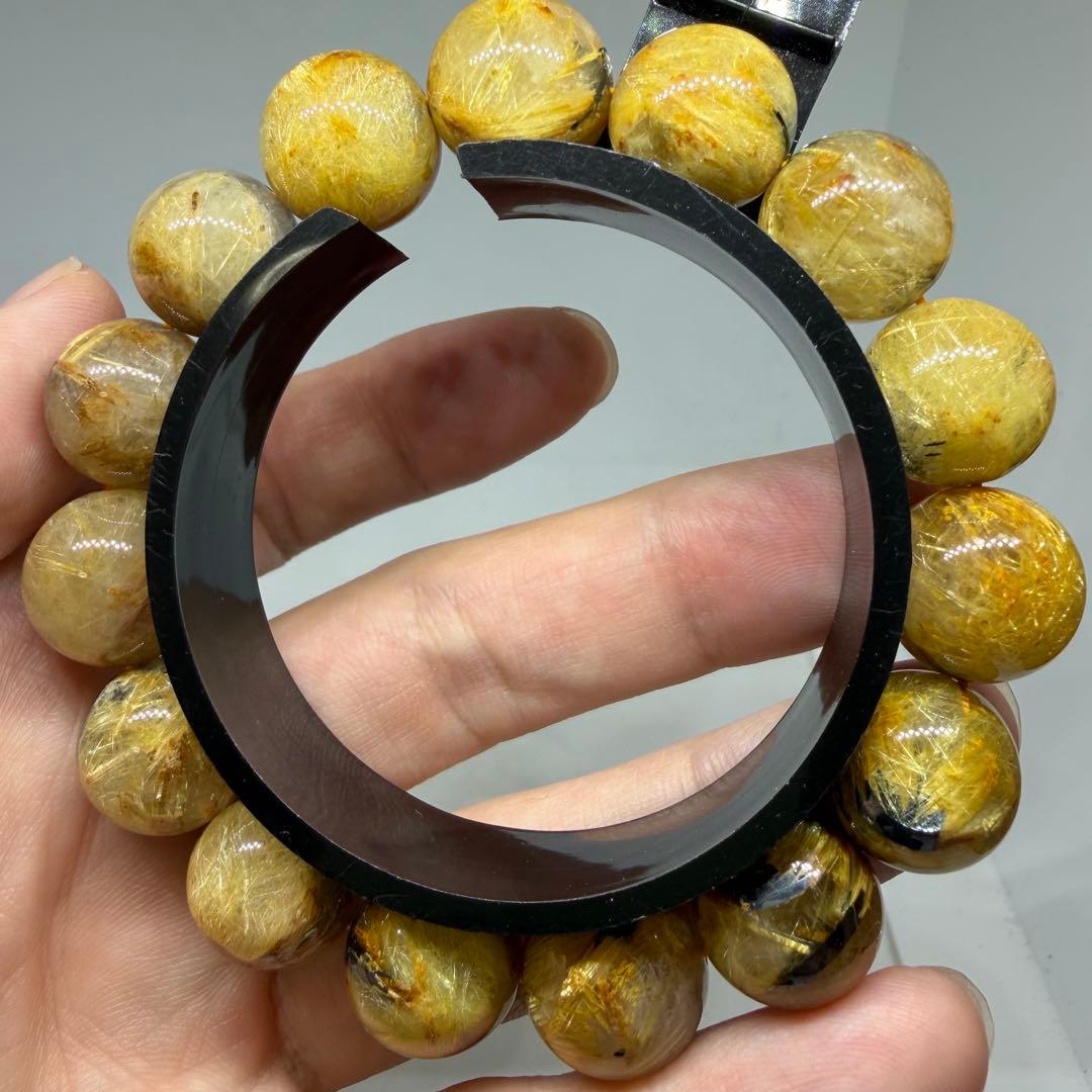 □119 大玉 ブレスレット 太陽放射 ゴールドタイチン ルチルクォーツ□