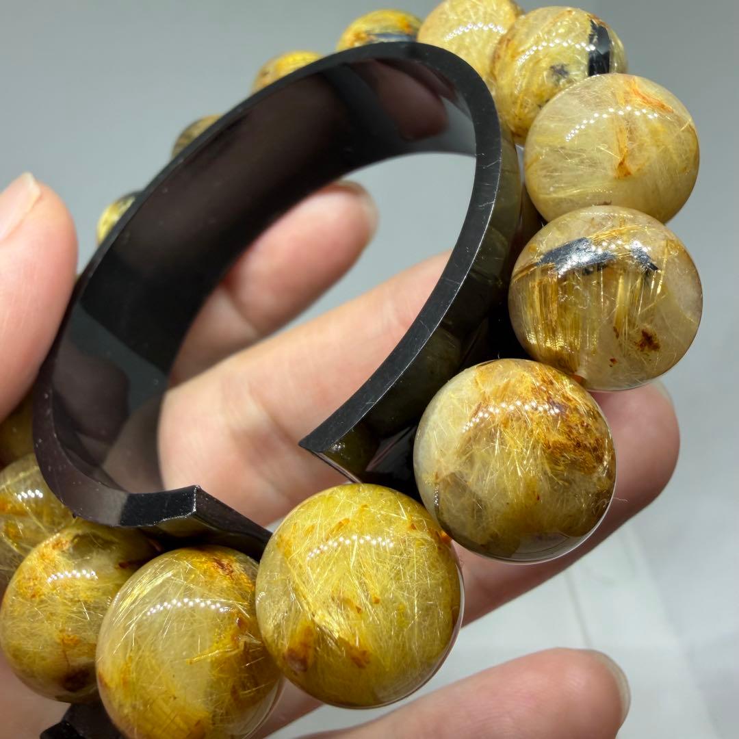 □119 大玉 ブレスレット 太陽放射 ゴールドタイチン ルチルクォーツ□