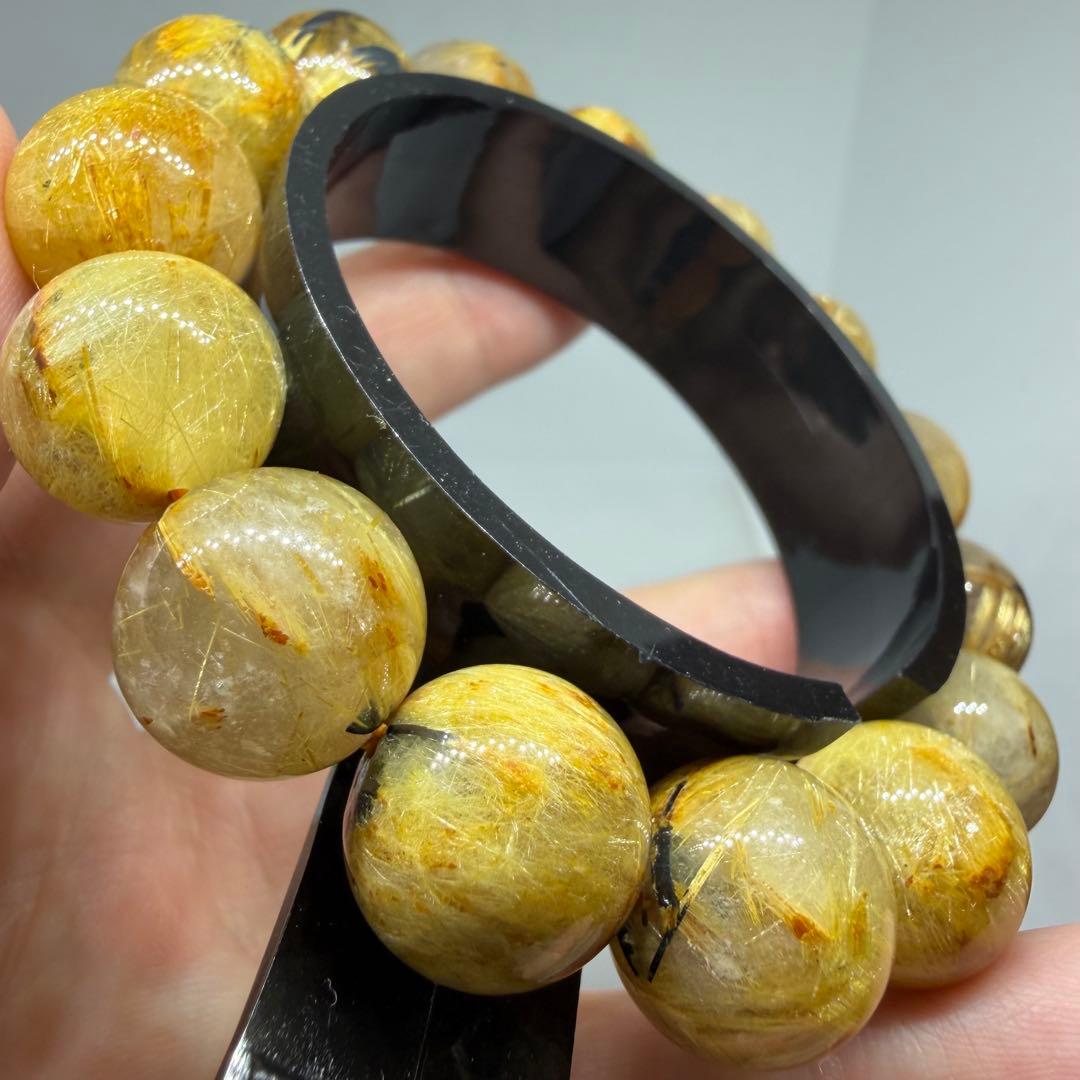 □119 大玉 ブレスレット 太陽放射 ゴールドタイチン ルチルクォーツ□