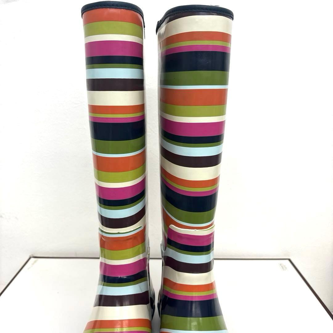 COACH コーチ ストライプ レインブーツ 長靴 未使用品 マルチカラー