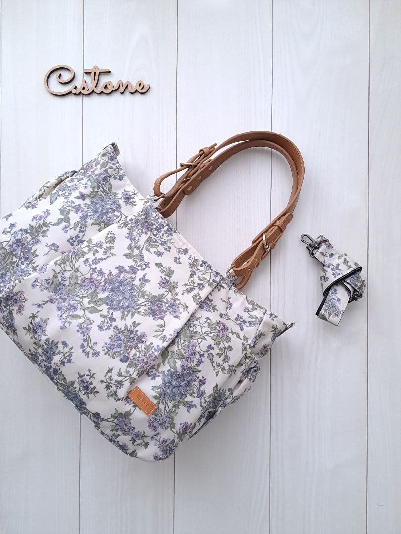 新春お買い得１点のみ　セリーヌ　ブルー　3共布ショルダー紐付　タック入通勤バッグ