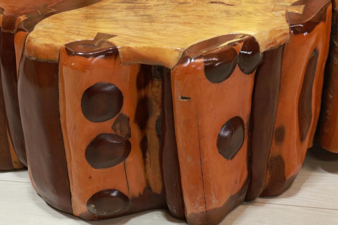 時代家具　木製　象嵌　刳り貫き　火鉢　大型　手炙り　蓋付　民芸品　BE951